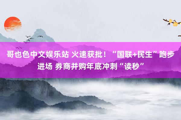 哥也色中文娱乐站 火速获批！“国联+民生”跑步进场 券商并购年底冲刺“读秒”