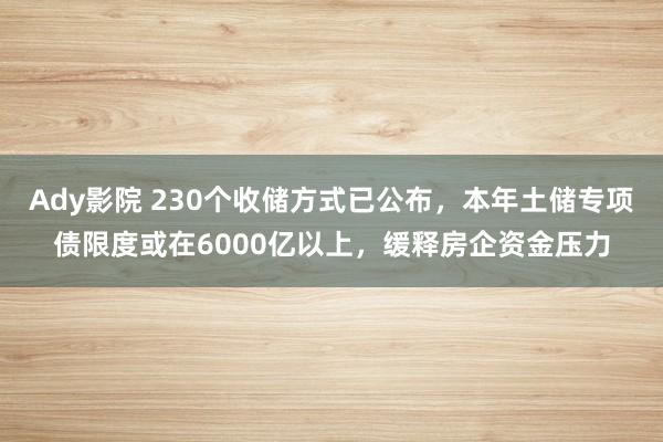 Ady影院 230个收储方式已公布，本年土储专项债限度或在6000亿以上，缓释房企资金压力